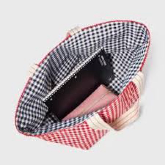 Universal Thread Reversible Gingham Canvas Tote - Red, Cream, and Blue - Picture 4 of 7